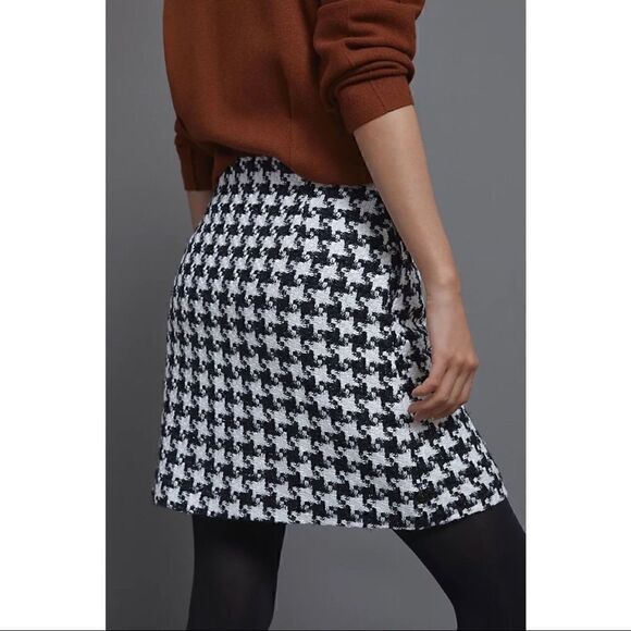 NEW Anthropologie Evira Black White Houndstooth Sparkle Thread Mini Skirt Size 2 - Picture 4 of 4